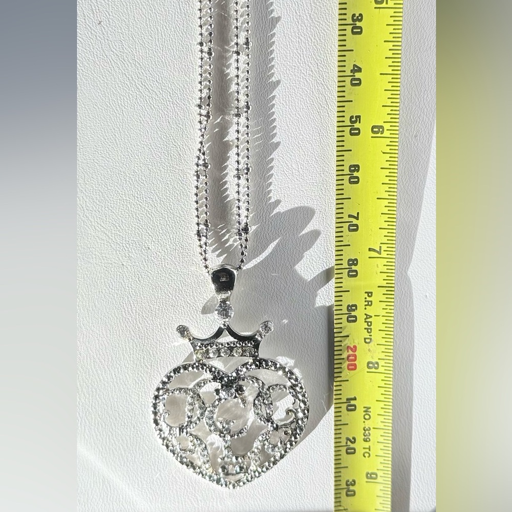 👑 Cookie Lee Double Chain Genuine Crystal Crowned Heart Pendant Necklace - Picture 4 of 7